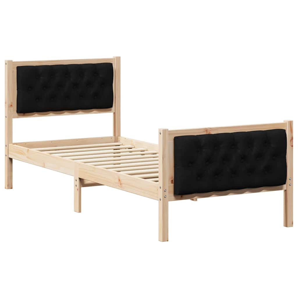 vidaXL Ramka łóżka Z zagłówkiem Czarny 75 x 190 cm Lite drewno sosnowe