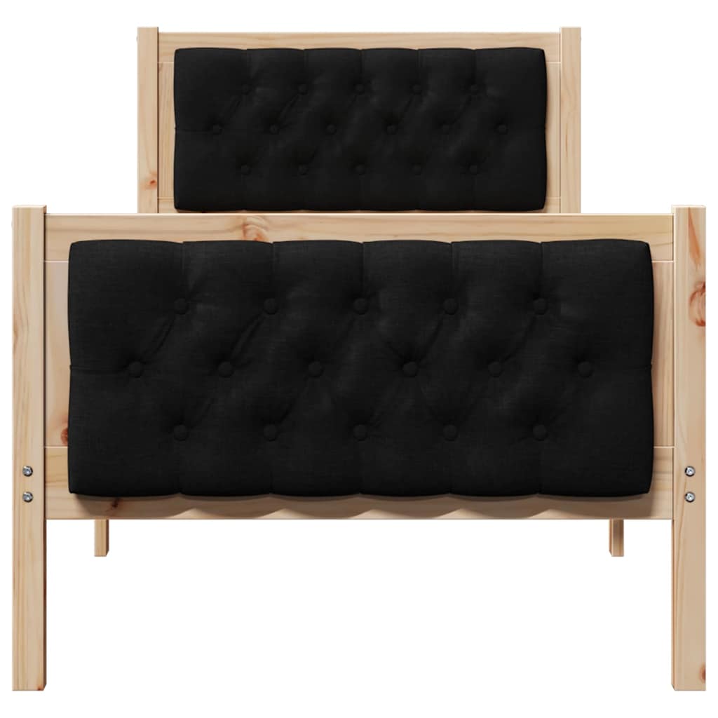 vidaXL Ramka łóżka Z zagłówkiem Czarny 75 x 190 cm Lite drewno sosnowe