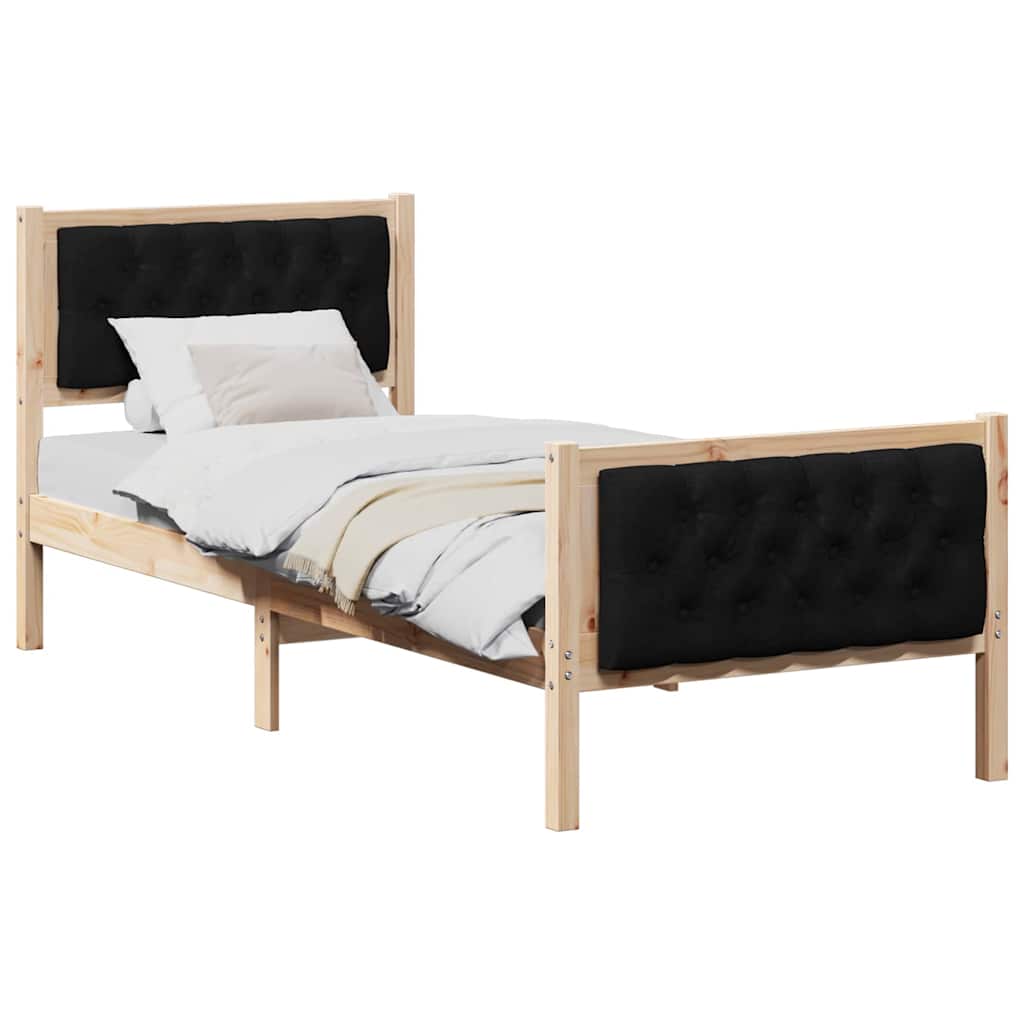 vidaXL Ramka łóżka Z zagłówkiem Czarny 75 x 190 cm Lite drewno sosnowe