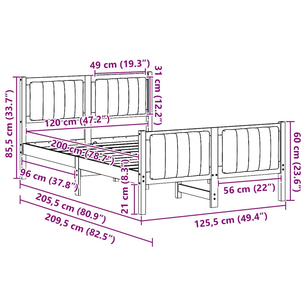 vidaXL Rama łóżka Z zagłówkiem Brązowy i jasnoszary 120 x 200 cm