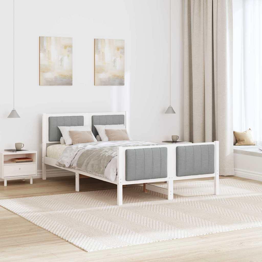 vidaXL Rama łóżka Biały i jasnoszary 120 x 200 cm Lite drewno sosnowe