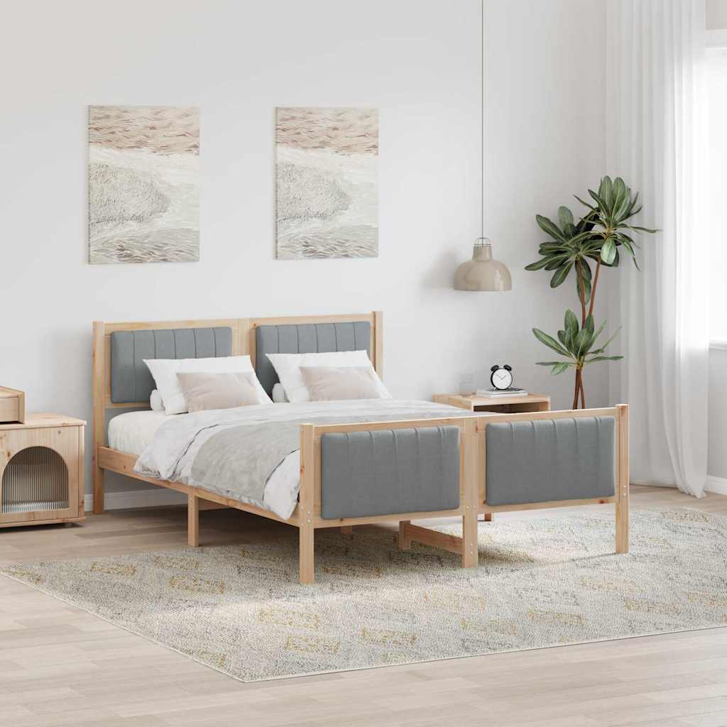 vidaXL Rama łóżka Z zagłówkiem Brązowy i jasnoszary 135 x 190 cm