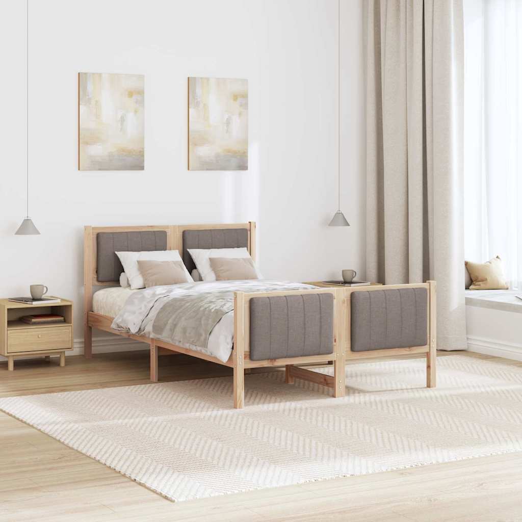 vidaXL Rama łóżka Brązowy i taupe 120 x 190 cm Lite drewno sosnowe