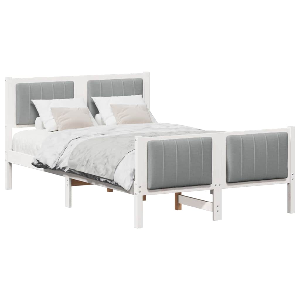 vidaXL Rama łóżka Biały i jasnoszary 120 x 190 cm Lite drewno sosnowe
