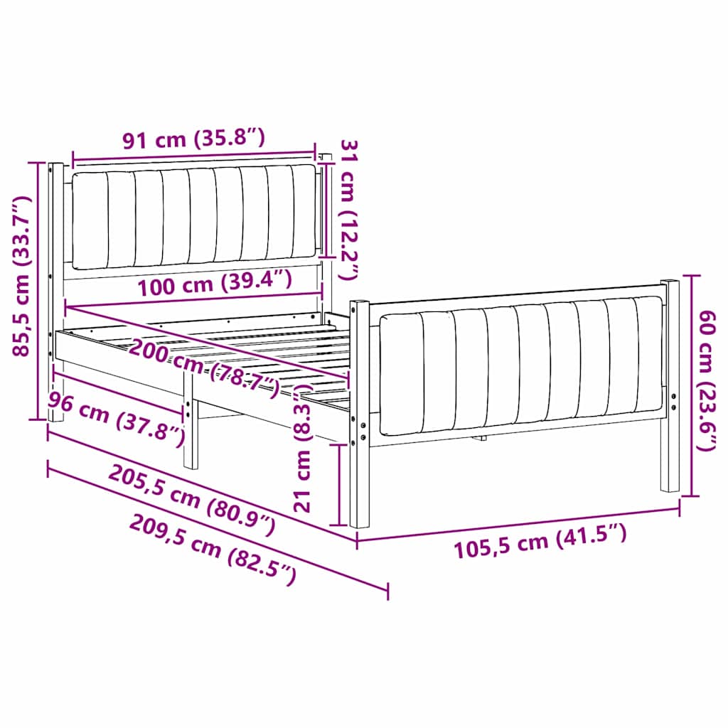 vidaXL Rama łóżka Z zagłówkiem brązowy i ciemnoszary 100 x 200 cm