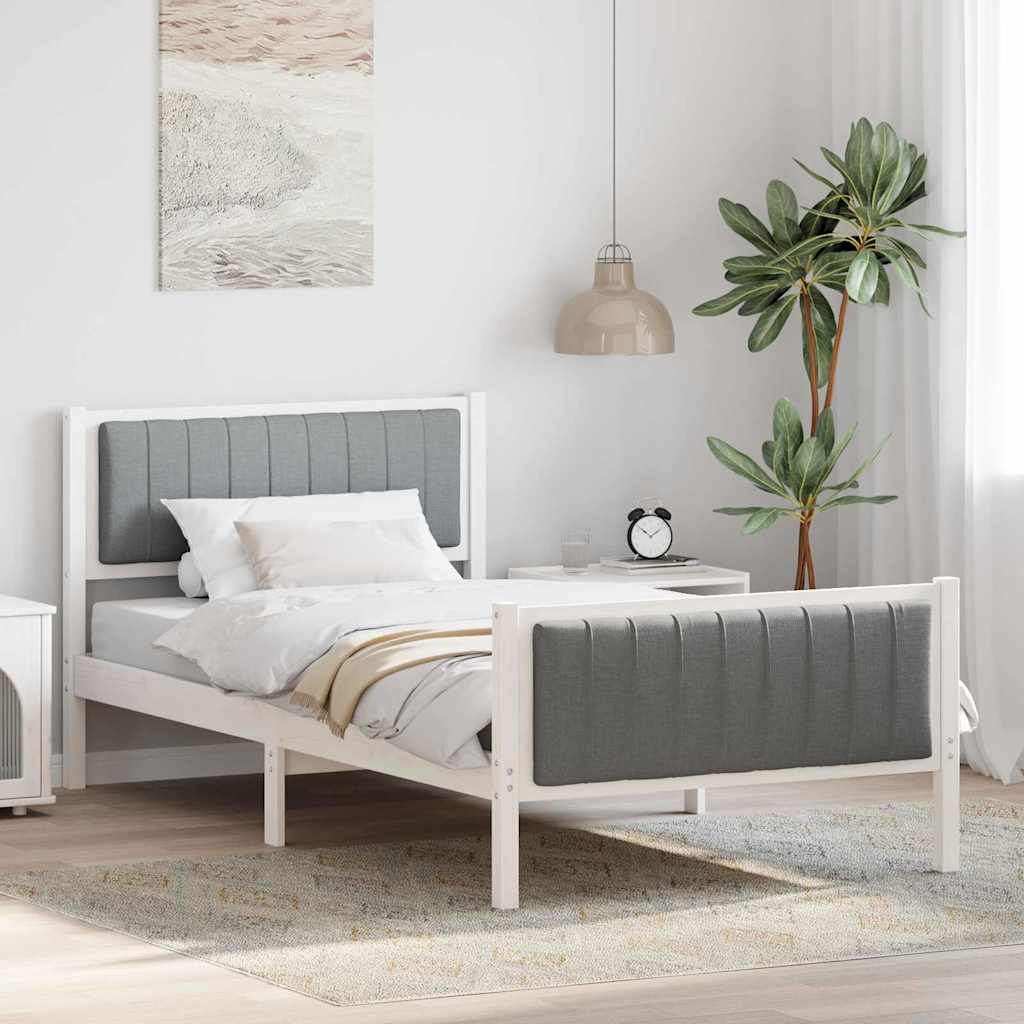 vidaXL Rama łóżka Biały i jasnoszary 100 x 200 cm Lite drewno sosnowe