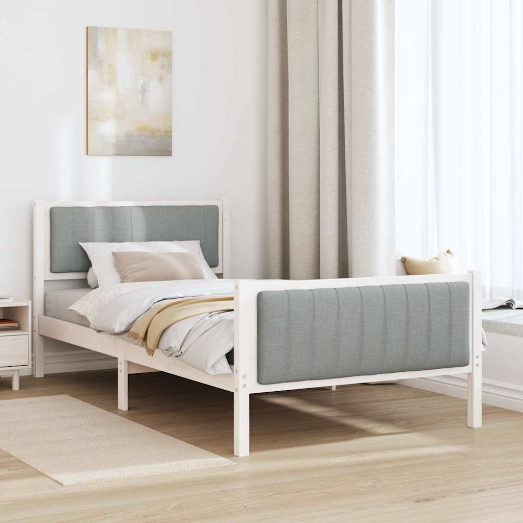 vidaXL Rama łóżka Biały i jasnoszary 100 x 200 cm Lite drewno sosnowe