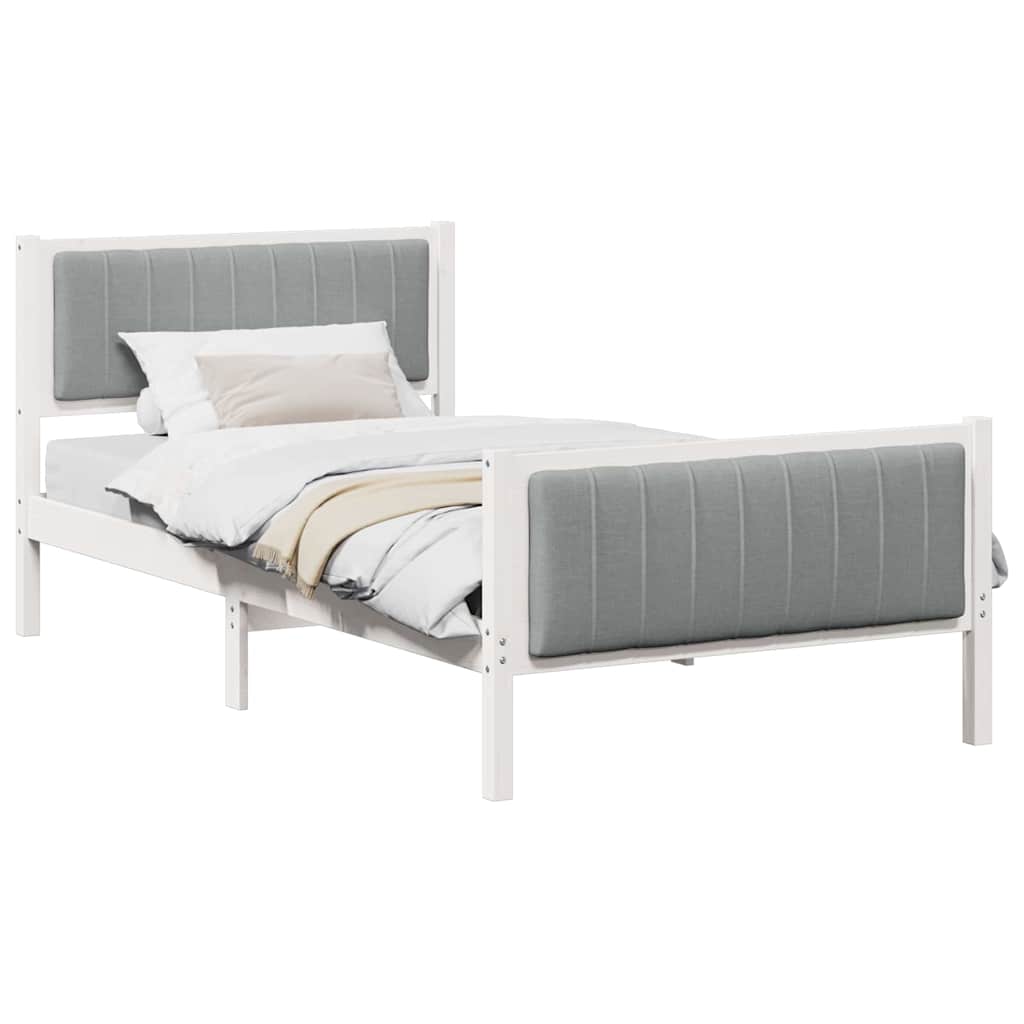vidaXL Rama łóżka Biały i jasnoszary 100 x 200 cm Lite drewno sosnowe