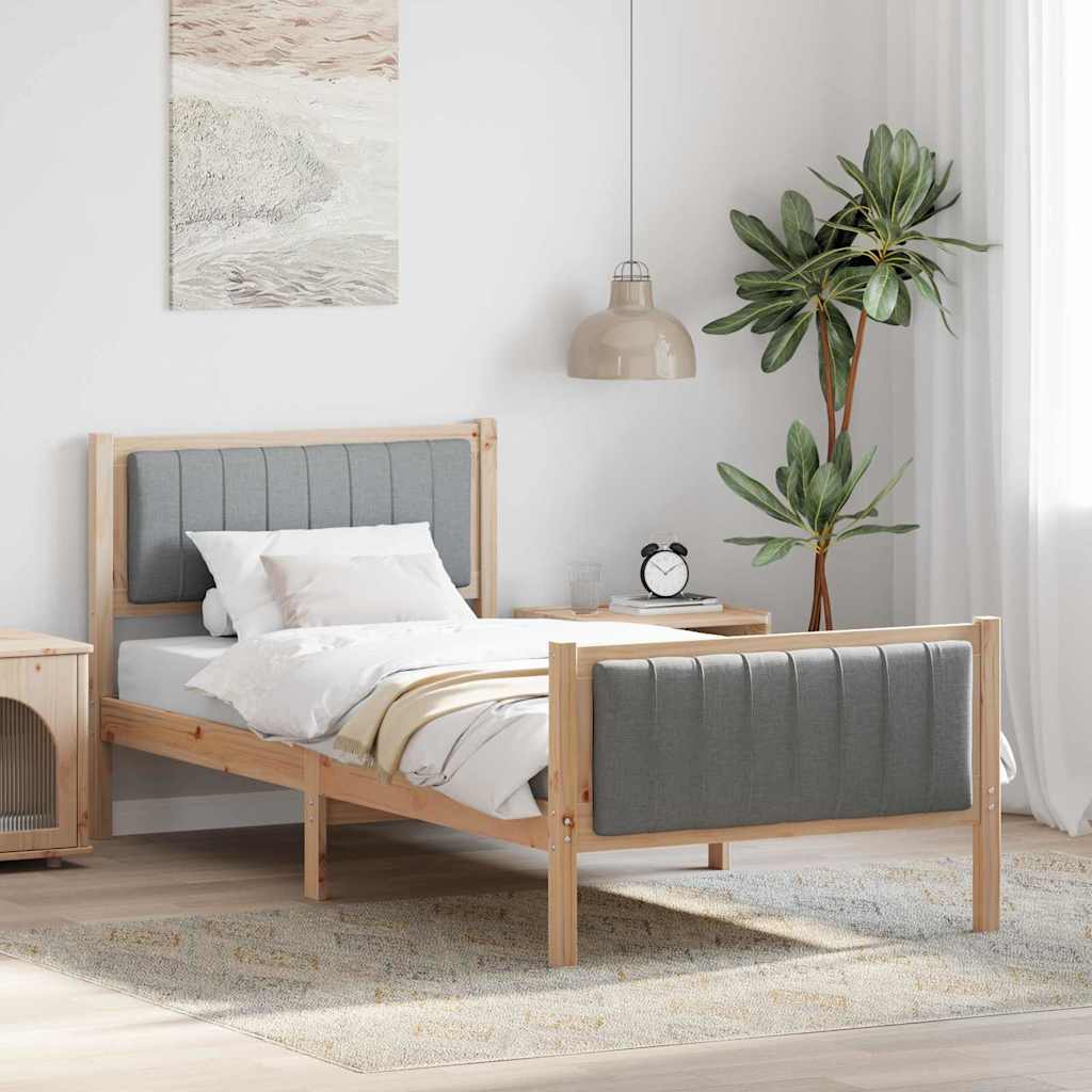 vidaXL Rama łóżka Brązowy i jasnoszary 90 x 200 cm Lite drewno sosnowe