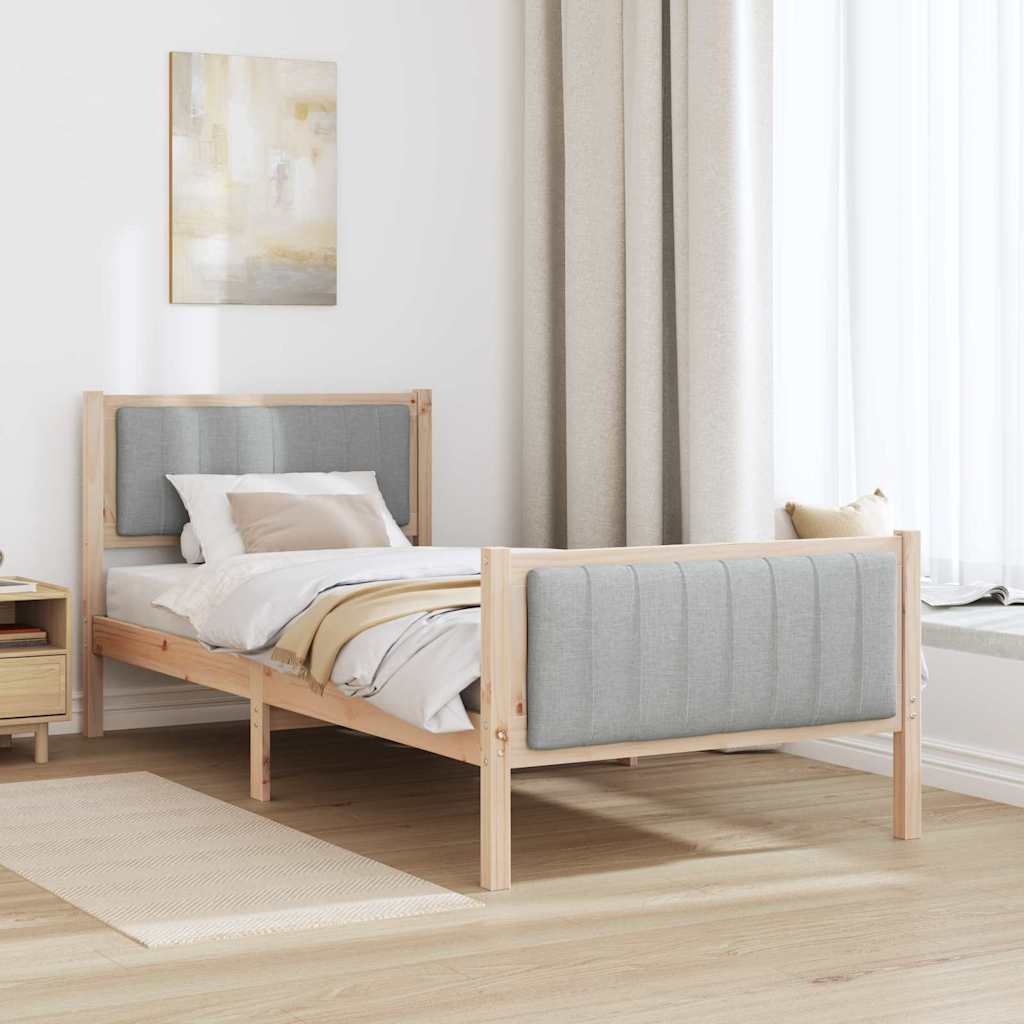 vidaXL Rama łóżka Brązowy i jasnoszary 90 x 200 cm Lite drewno sosnowe