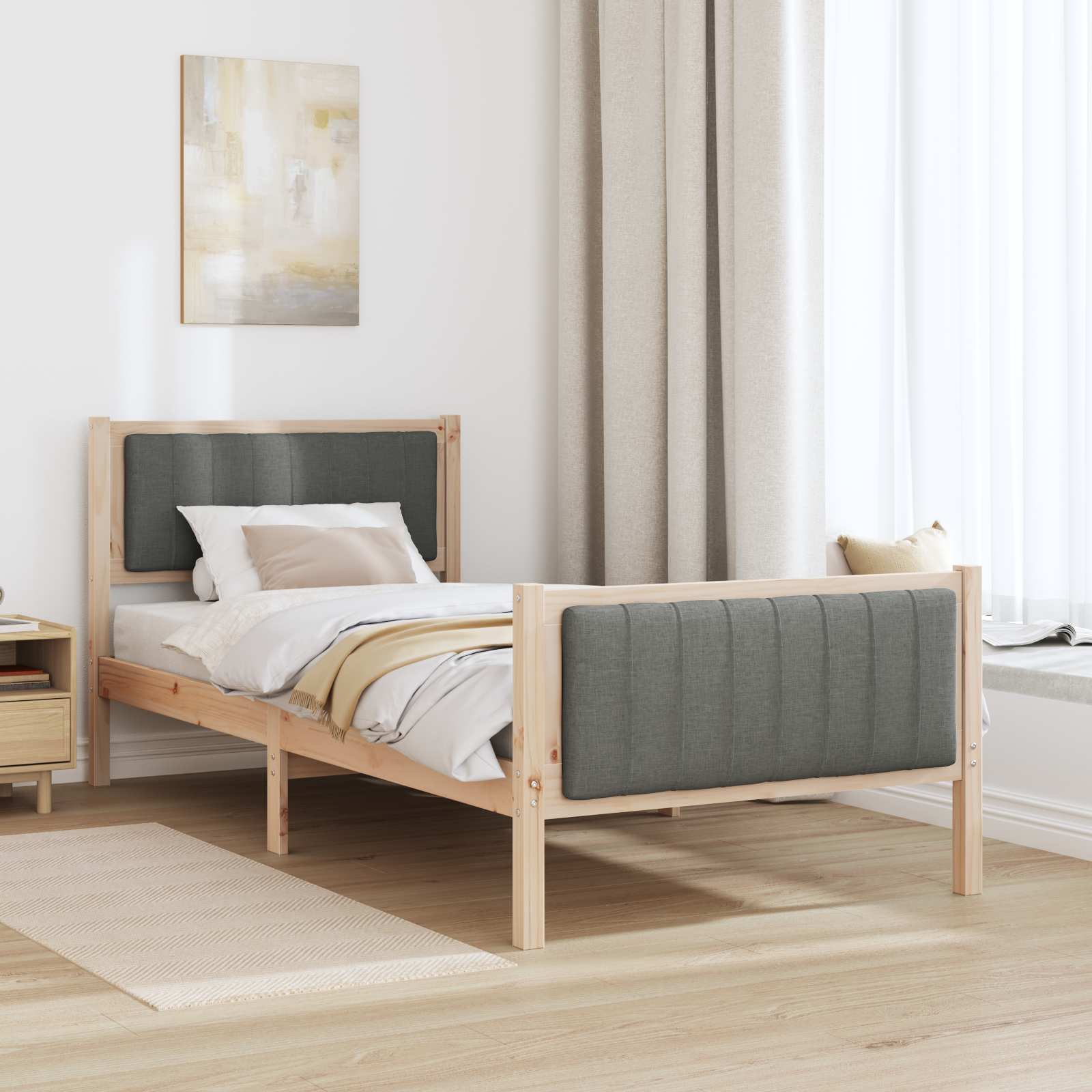 vidaXL Rama łóżka Z zagłówkiem brązowy i ciemnoszary 90 x 200 cm