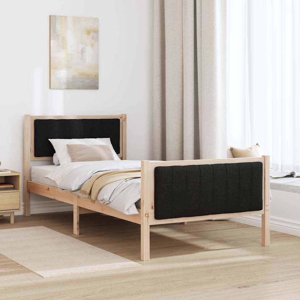vidaXL Rama łóżka brązowo-czarny 90 x 200 cm Lite drewno sosnowe