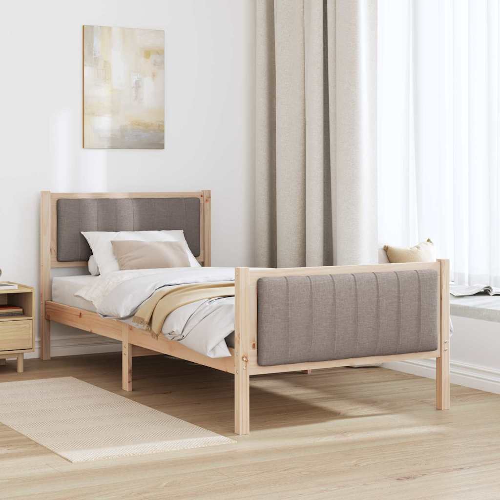 vidaXL Rama łóżka Brązowy i taupe 90 x 200 cm Lite drewno sosnowe