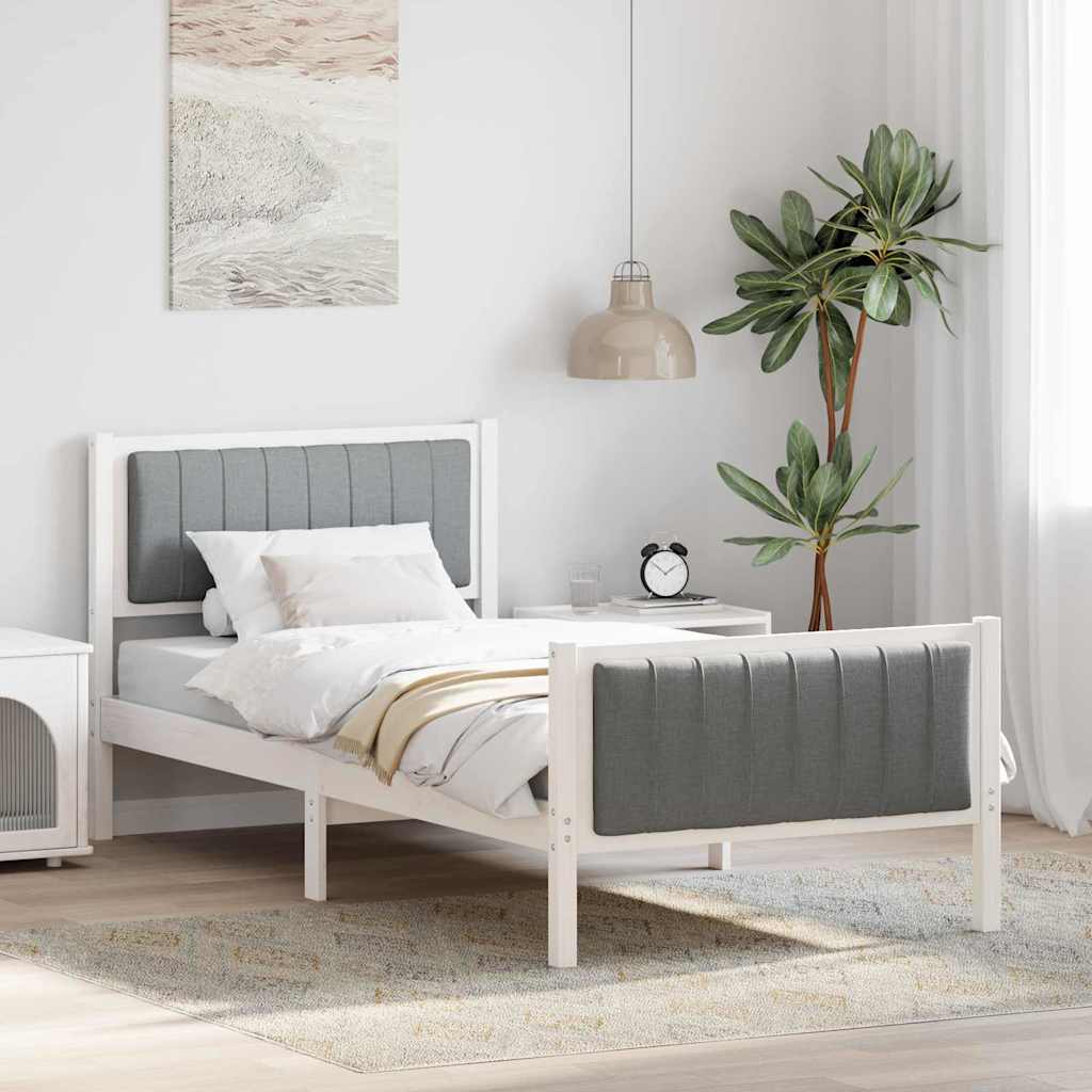 vidaXL Rama łóżka Biały i jasnoszary 90 x 200 cm Lite drewno sosnowe