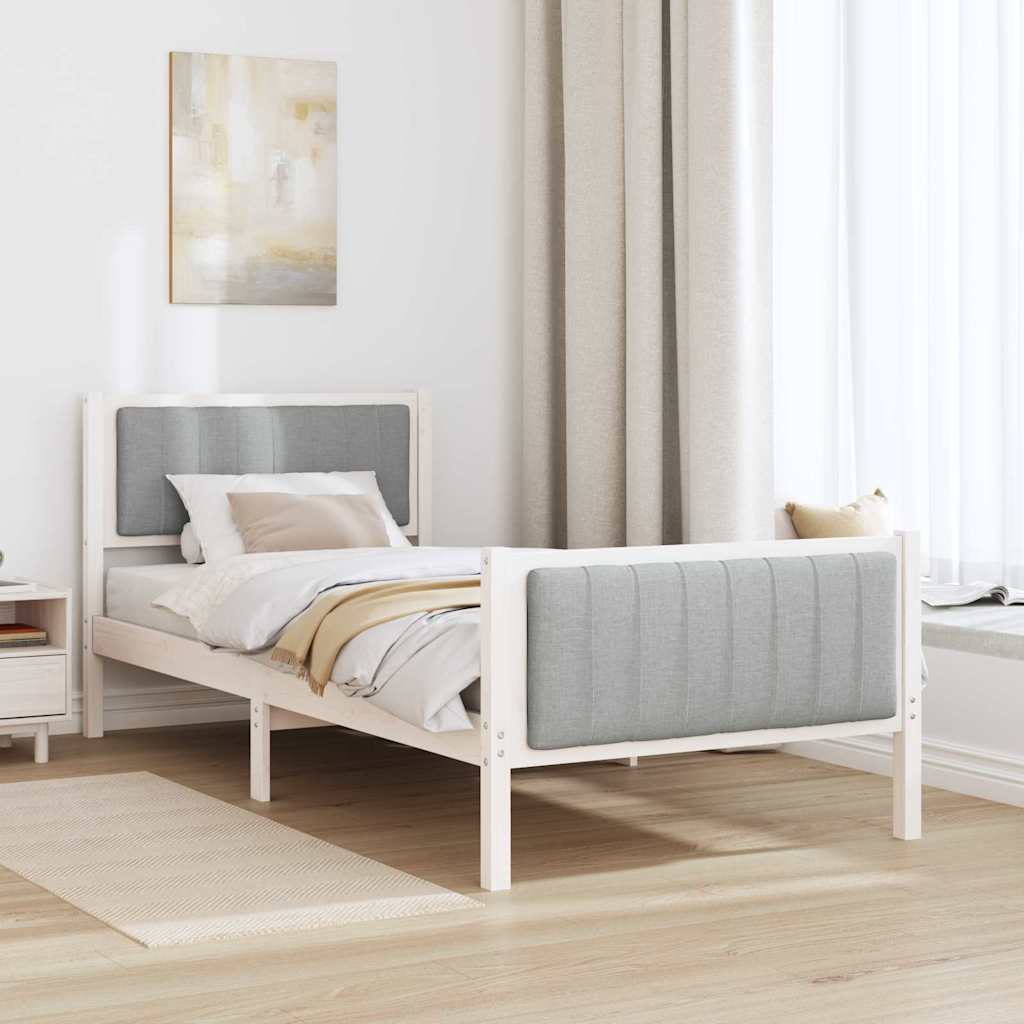 vidaXL Rama łóżka Biały i jasnoszary 90 x 200 cm Lite drewno sosnowe