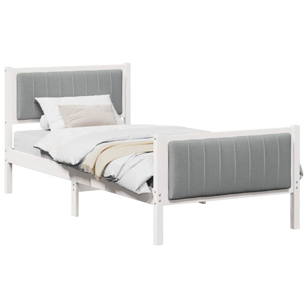 vidaXL Rama łóżka Biały i jasnoszary 90 x 200 cm Lite drewno sosnowe