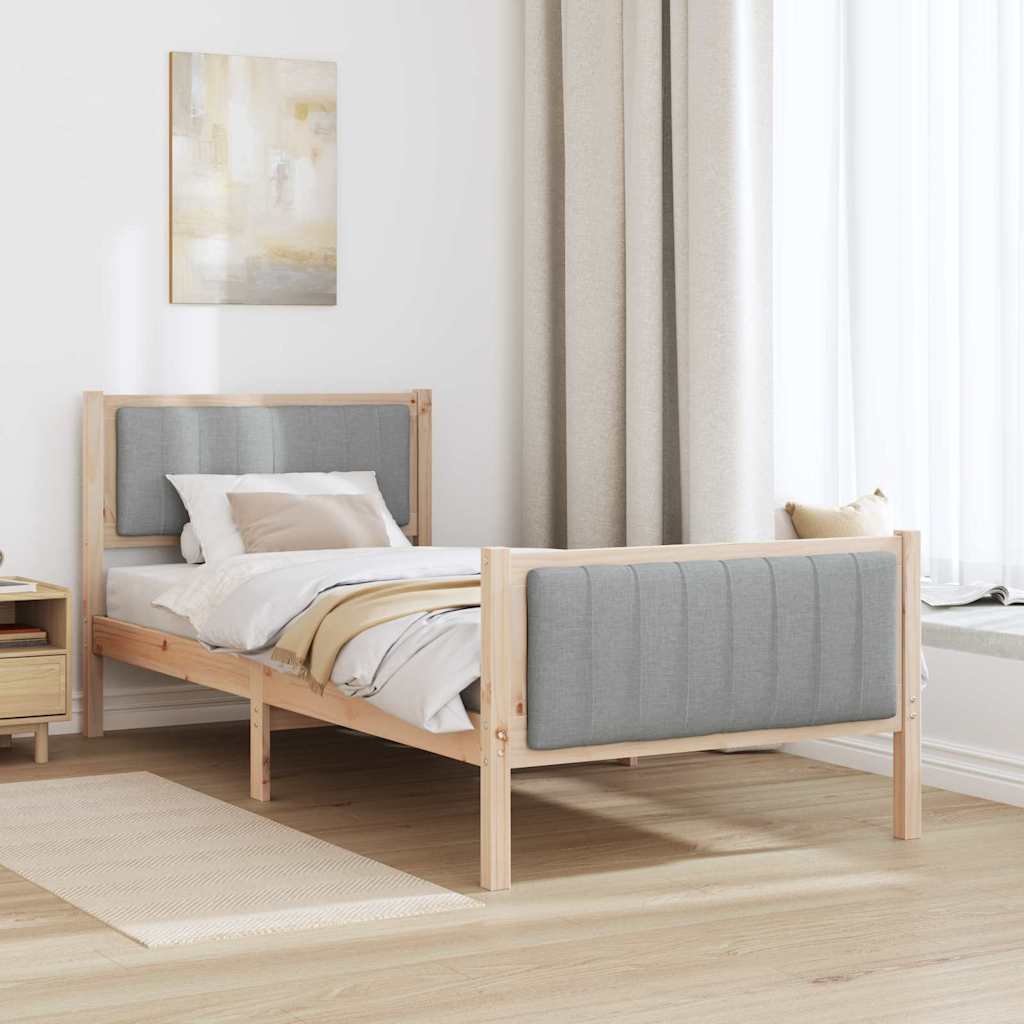 vidaXL Rama łóżka Brązowy i jasnoszary 90 x 190 cm Lite drewno sosnowe