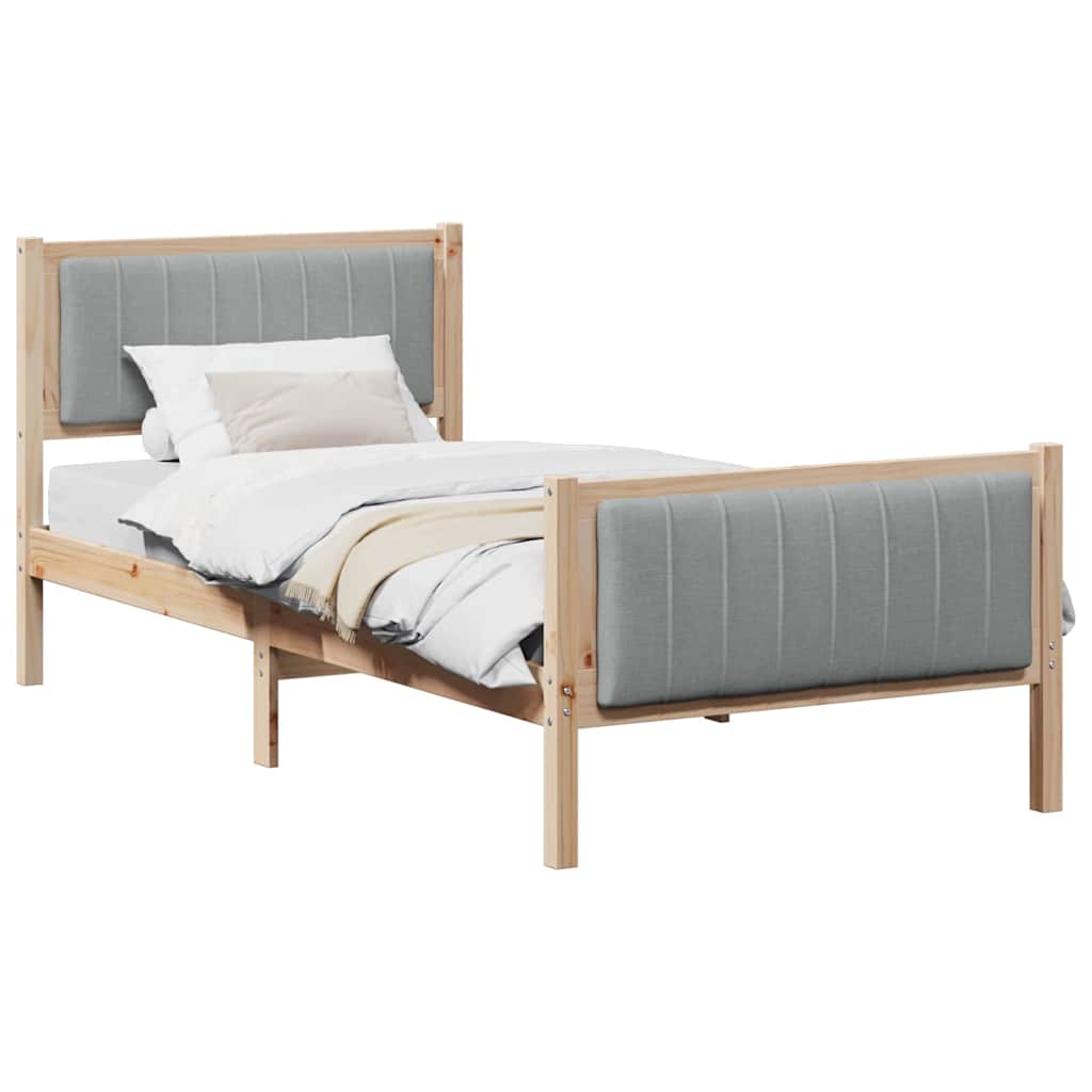 vidaXL Rama łóżka Brązowy i jasnoszary 90 x 190 cm Lite drewno sosnowe