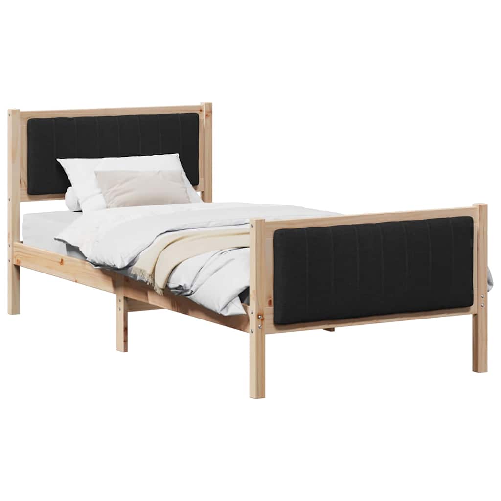 vidaXL Rama łóżka brązowo-czarny 90 x 190 cm Lite drewno sosnowe