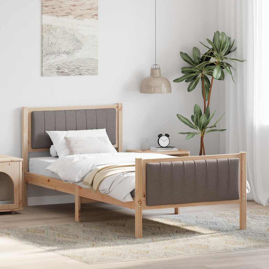 vidaXL Rama łóżka Brązowy i taupe 90 x 190 cm Lite drewno sosnowe