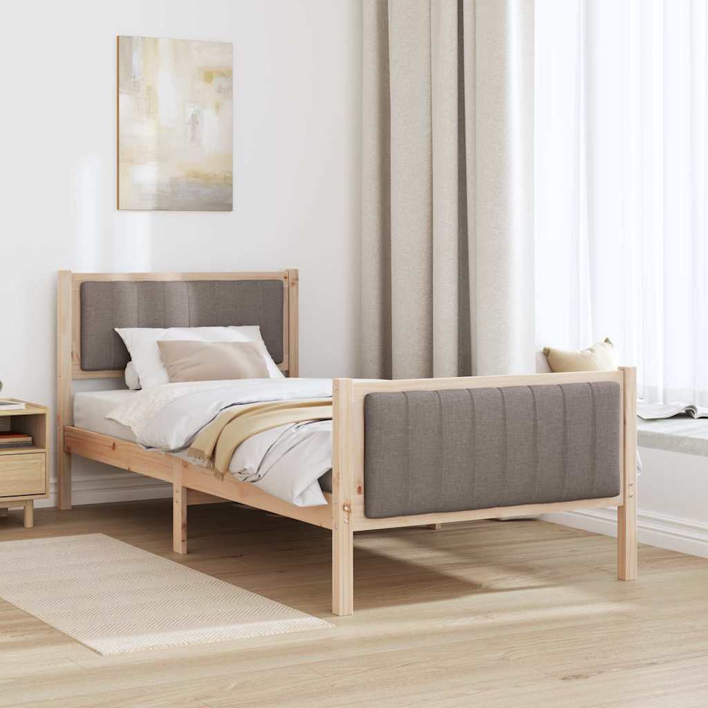 vidaXL Rama łóżka Brązowy i taupe 90 x 190 cm Lite drewno sosnowe