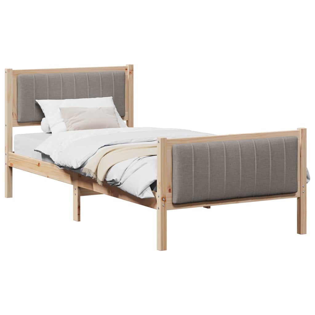vidaXL Rama łóżka Brązowy i taupe 90 x 190 cm Lite drewno sosnowe