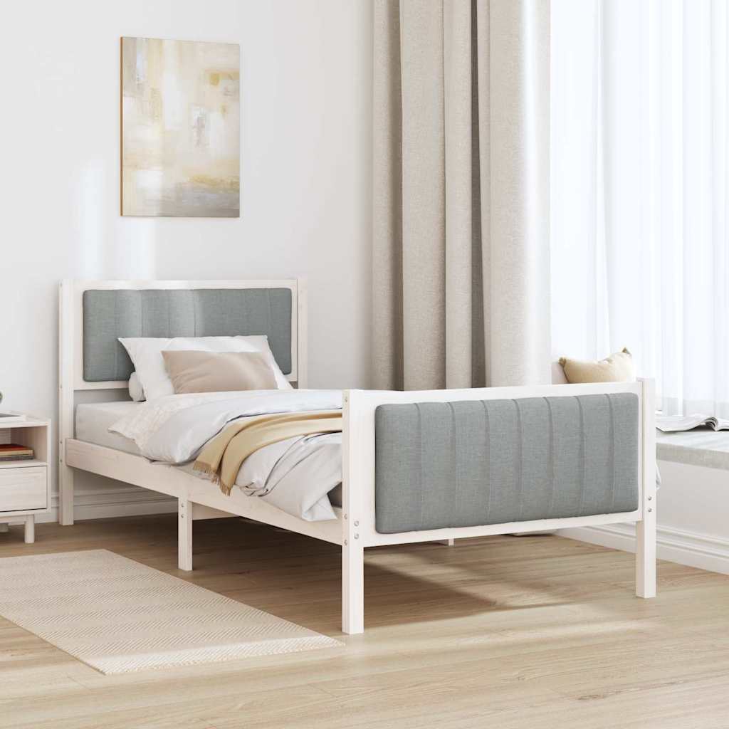 vidaXL Rama łóżka Biały i jasnoszary 90 x 190 cm Lite drewno sosnowe