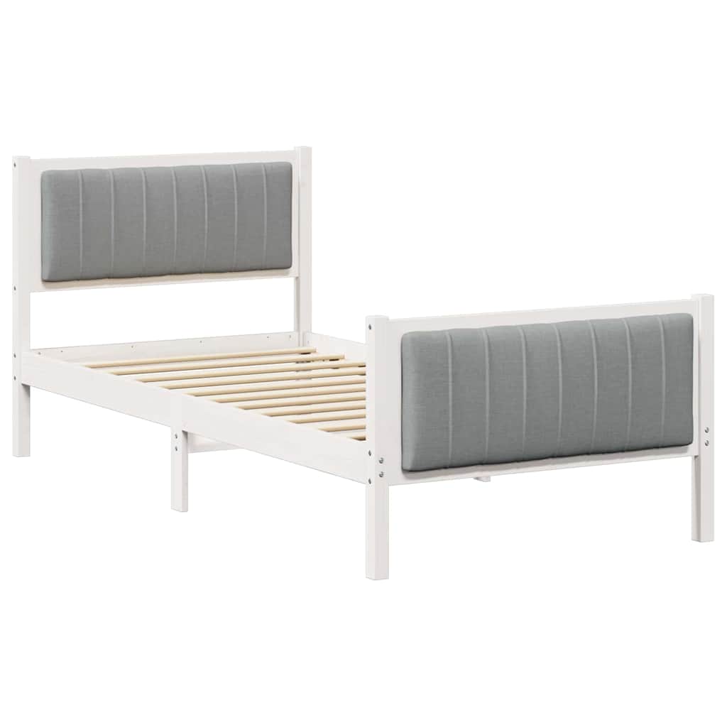 vidaXL Rama łóżka Biały i jasnoszary 90 x 190 cm Lite drewno sosnowe