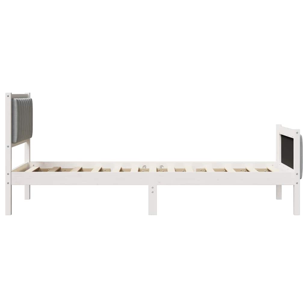 vidaXL Rama łóżka Biały i jasnoszary 90 x 190 cm Lite drewno sosnowe