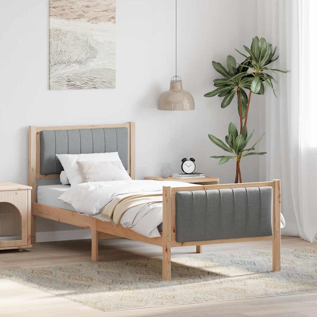 vidaXL Rama łóżka Brązowy i jasnoszary 75 x 190 cm Lite drewno sosnowe
