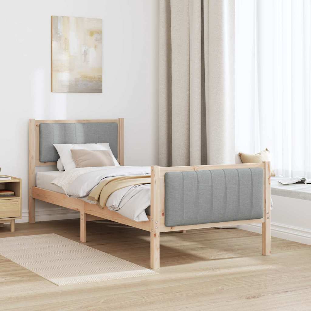 vidaXL Rama łóżka Brązowy i jasnoszary 75 x 190 cm Lite drewno sosnowe