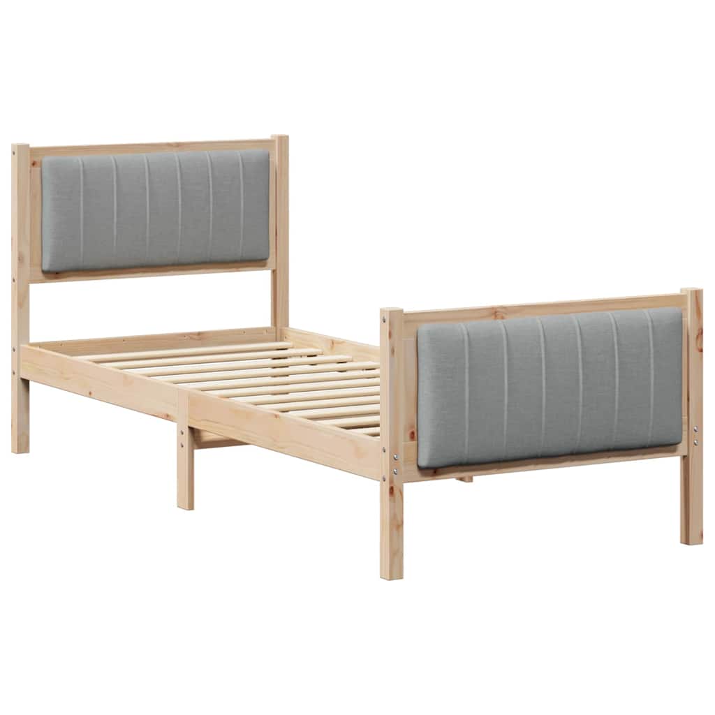 vidaXL Rama łóżka Brązowy i jasnoszary 75 x 190 cm Lite drewno sosnowe