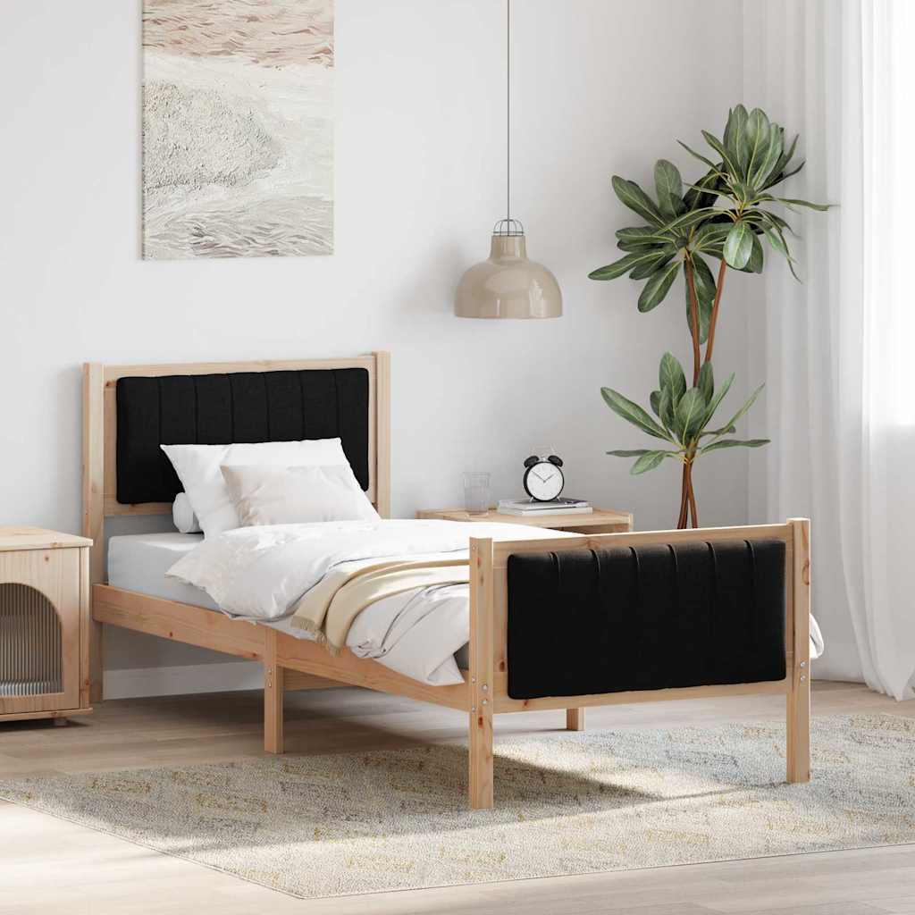 vidaXL Rama łóżka brązowo-czarny 75 x 190 cm Lite drewno sosnowe
