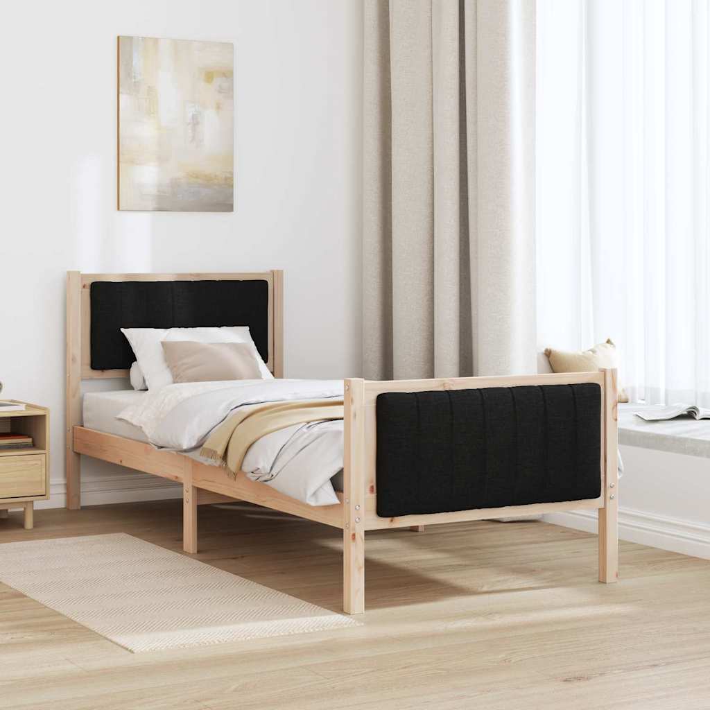 vidaXL Rama łóżka brązowo-czarny 75 x 190 cm Lite drewno sosnowe