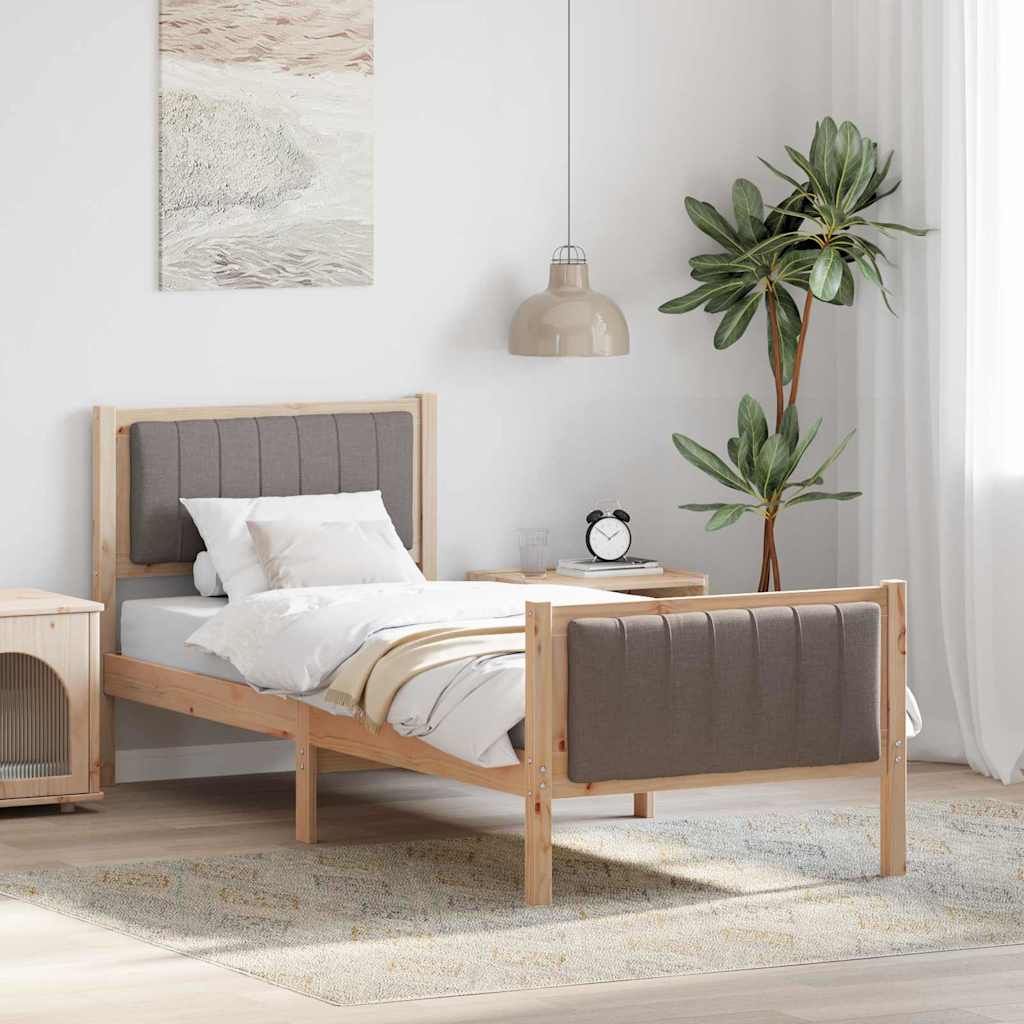 vidaXL Rama łóżka Brązowy i taupe 75 x 190 cm Lite drewno sosnowe