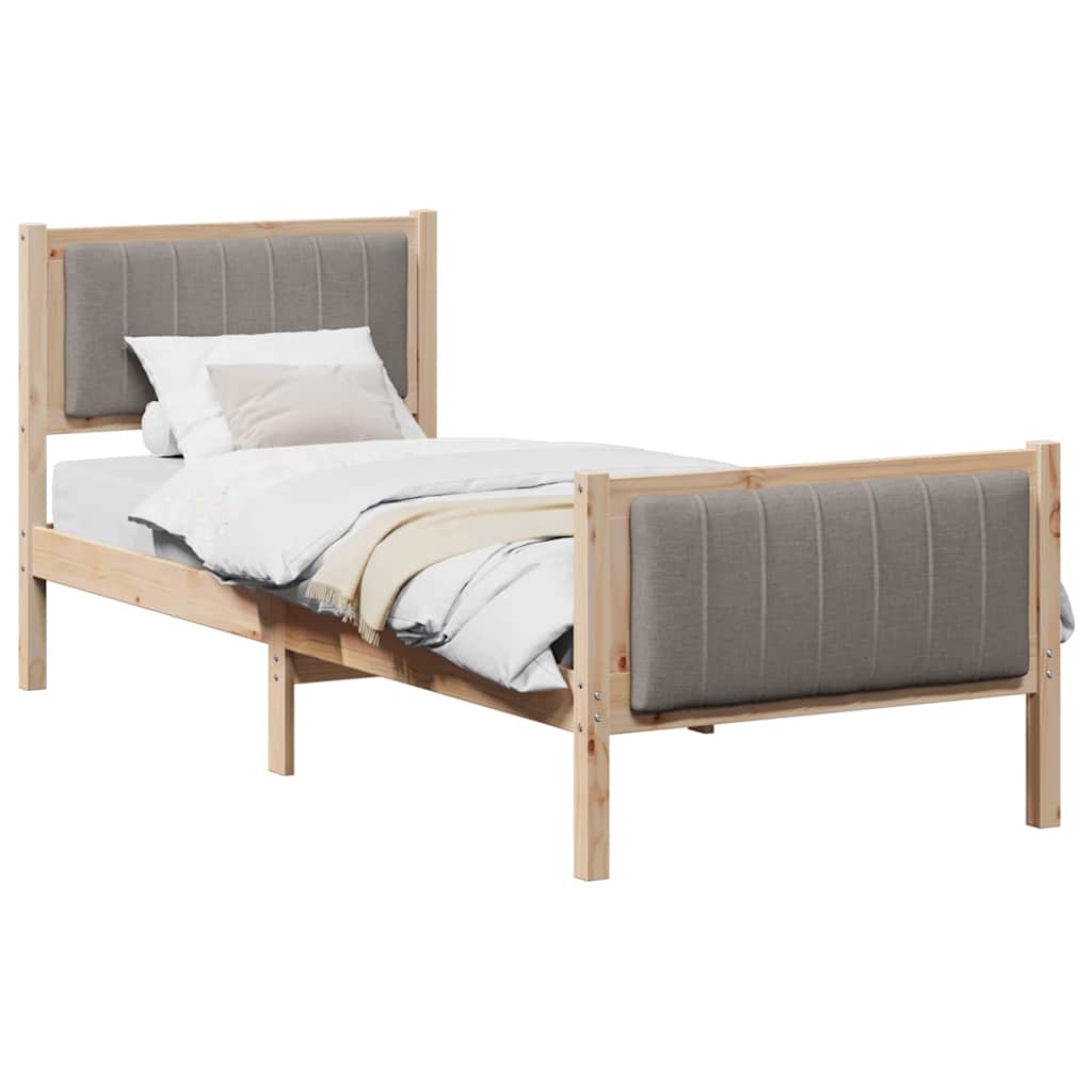 vidaXL Rama łóżka Brązowy i taupe 75 x 190 cm Lite drewno sosnowe