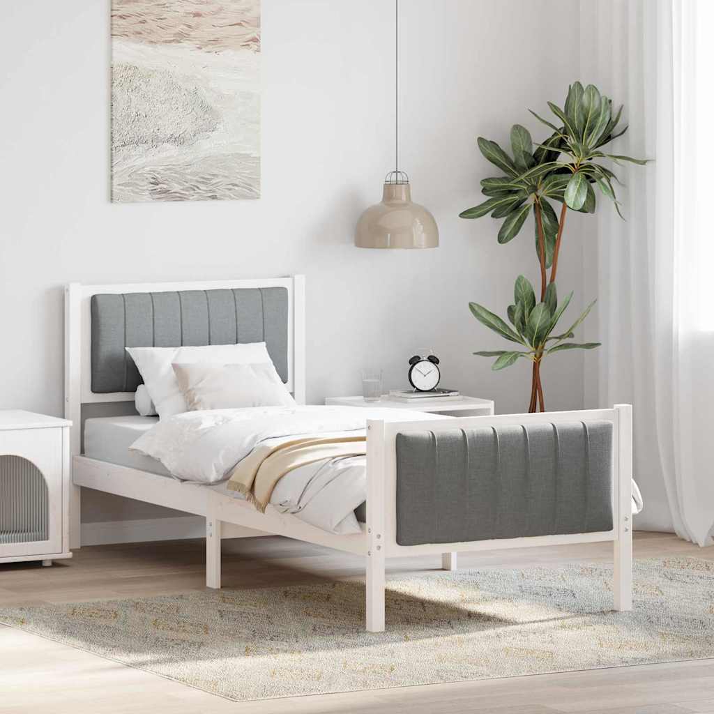 vidaXL Rama łóżka Biały i jasnoszary 75 x 190 cm Lite drewno sosnowe