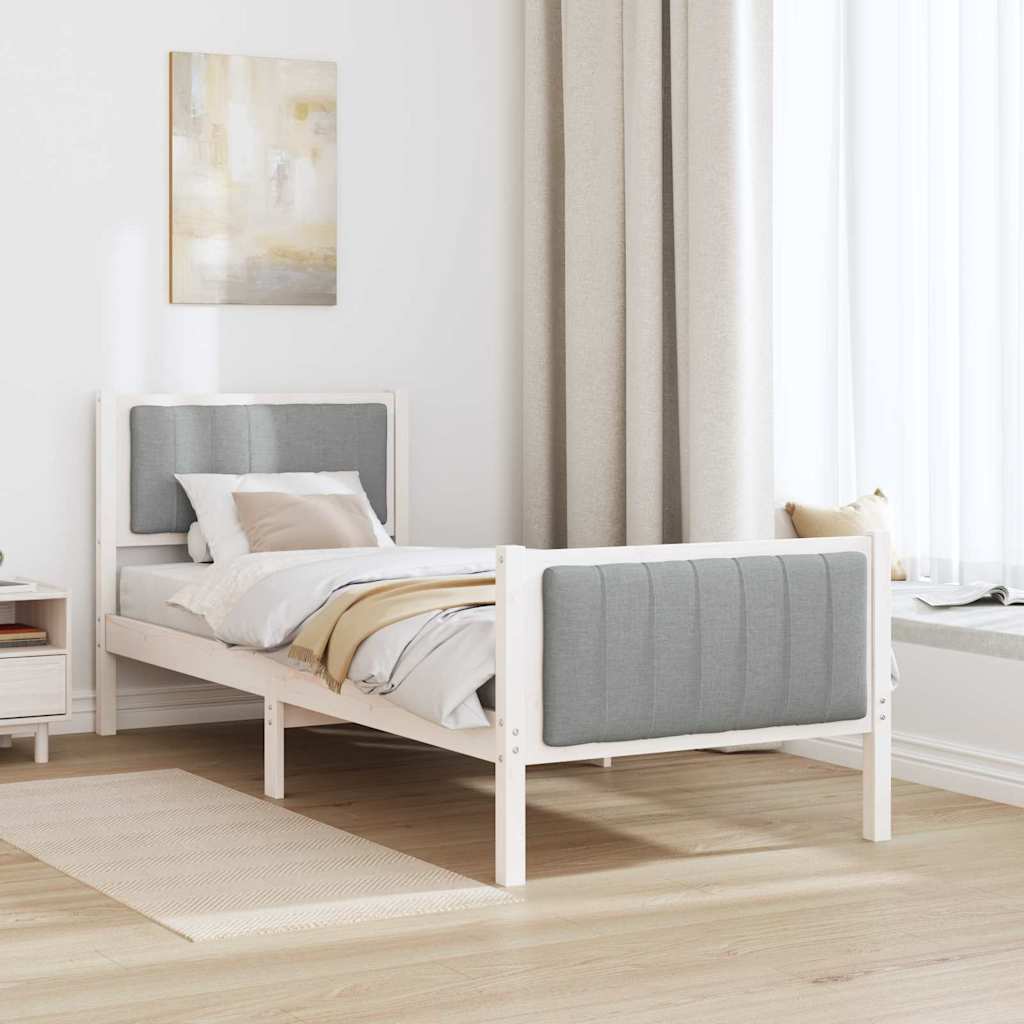 vidaXL Rama łóżka Biały i jasnoszary 75 x 190 cm Lite drewno sosnowe
