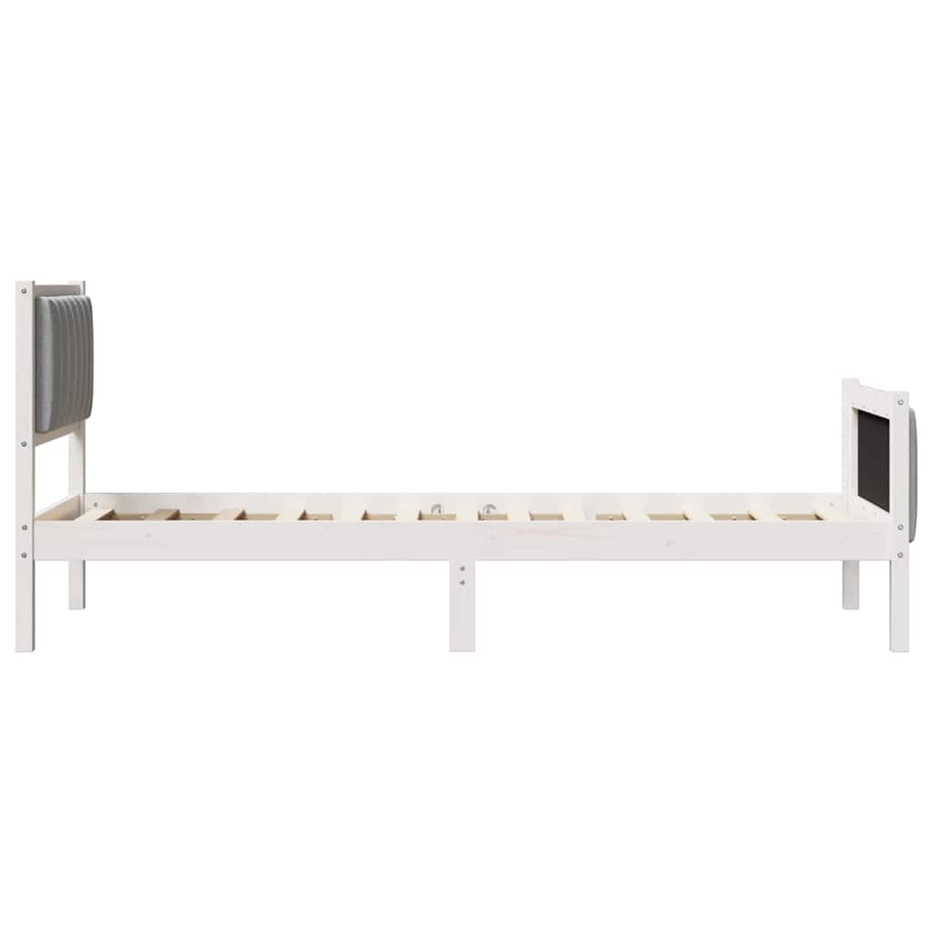 vidaXL Rama łóżka Biały i jasnoszary 75 x 190 cm Lite drewno sosnowe