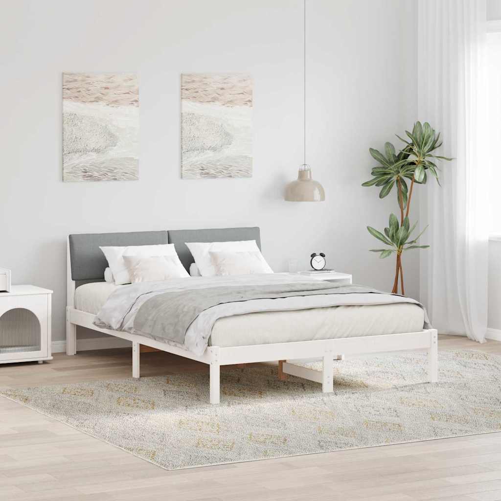 vidaXL Rama łóżka Biały i jasnoszary 160 x 200 cm Lite drewno sosnowe
