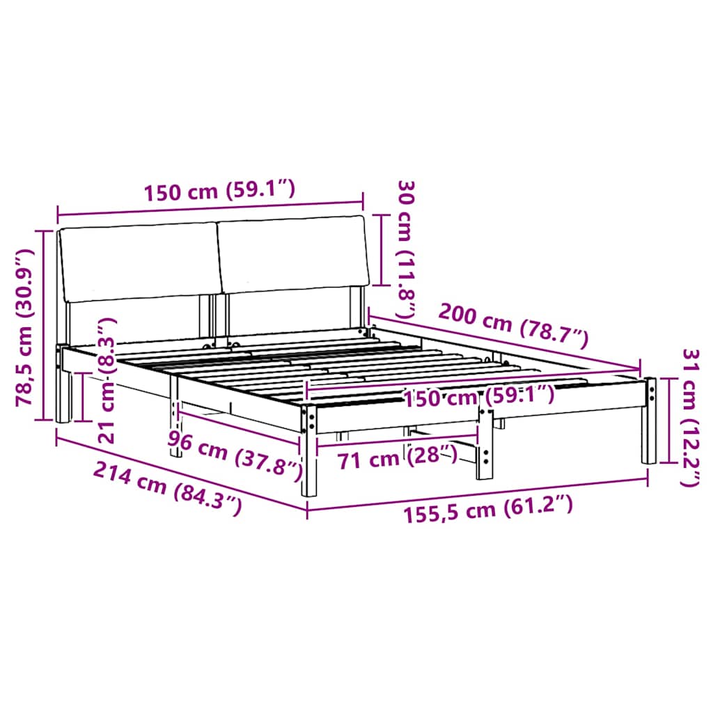 vidaXL Rama łóżka brązowo-czarny 150 x 200 cm Lite drewno sosnowe