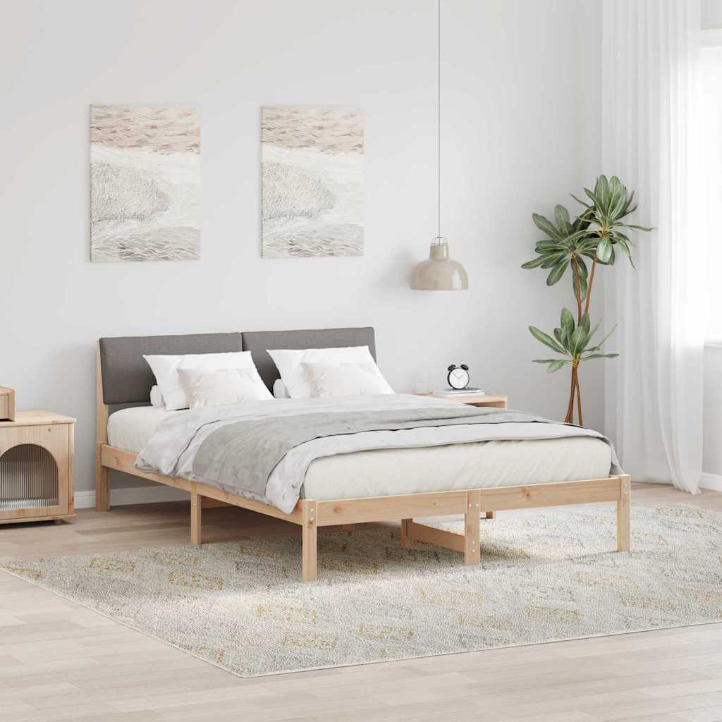 vidaXL Rama łóżka Brązowy i taupe 140 x 200 cm Lite drewno sosnowe