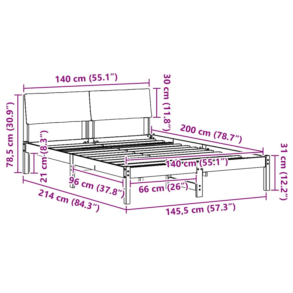 vidaXL Rama łóżka Brązowy i taupe 140 x 200 cm Lite drewno sosnowe