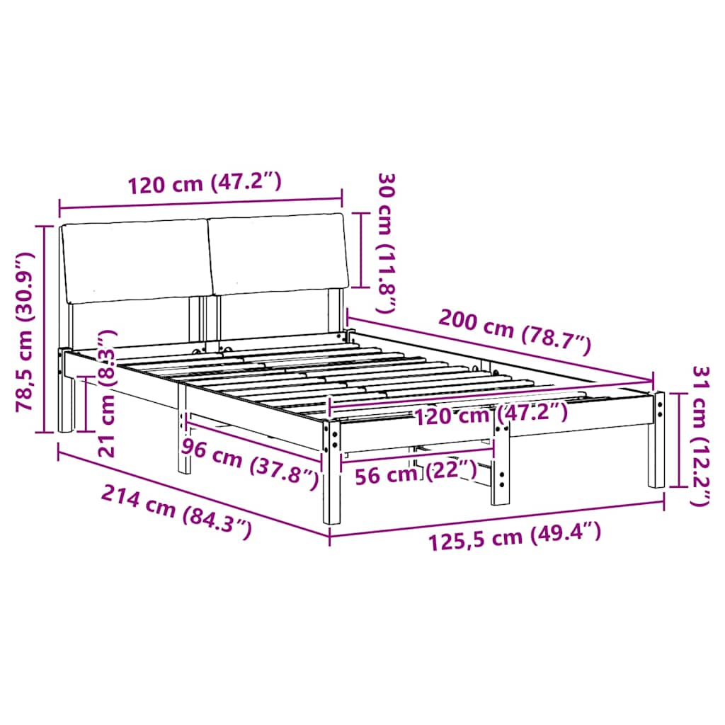 vidaXL Rama łóżka Z zagłówkiem Brązowy i jasnoszary 120 x 200 cm