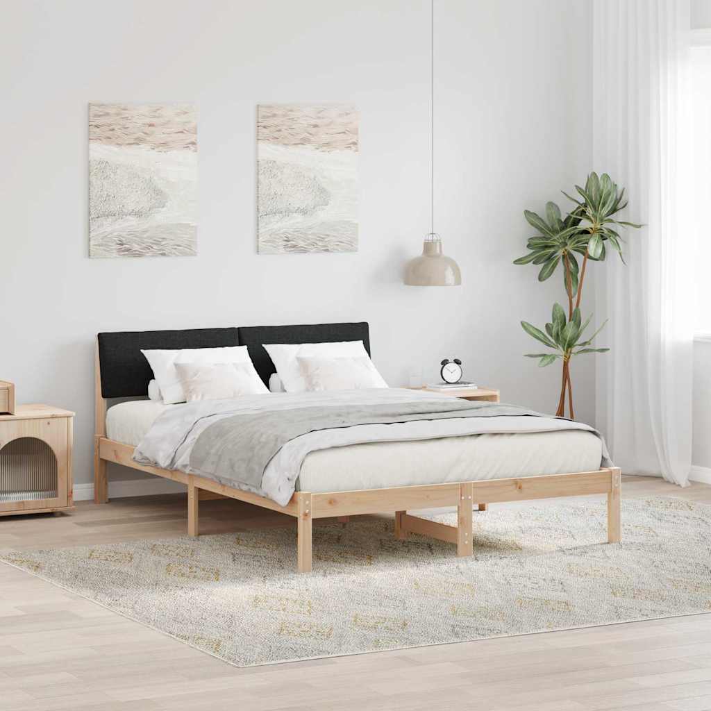 vidaXL Rama łóżka brązowo-czarny 140 x 190 cm Lite drewno sosnowe