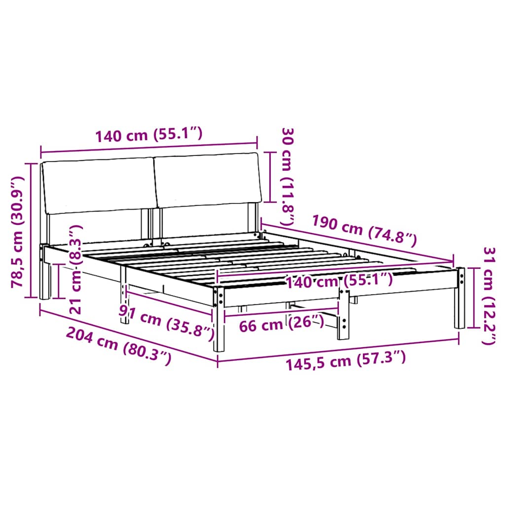 vidaXL Rama łóżka Brązowy i taupe 140 x 190 cm Lite drewno sosnowe