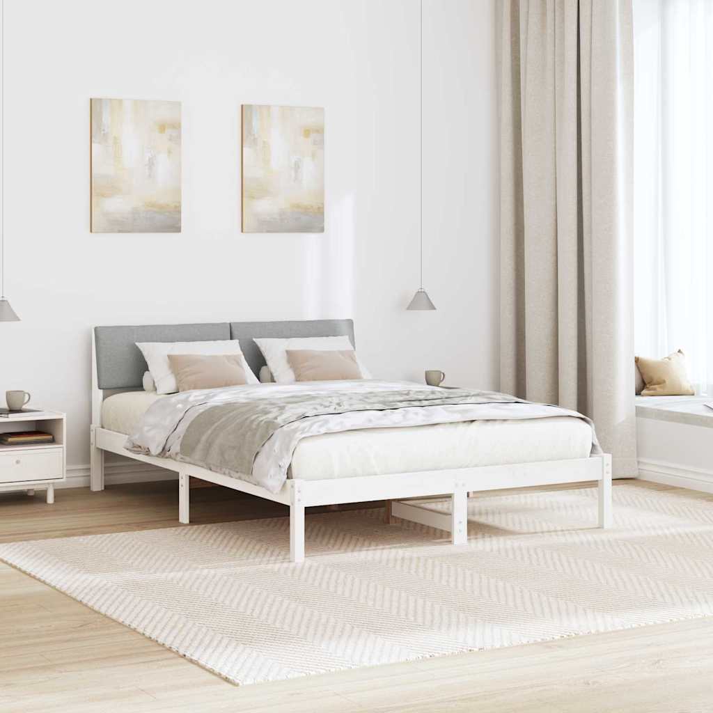 vidaXL Rama łóżka Biały i jasnoszary 140 x 190 cm Lite drewno sosnowe