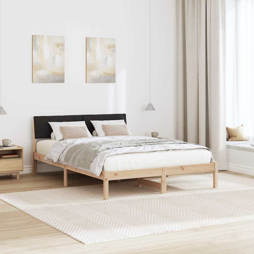 vidaXL Rama łóżka brązowo-czarny 135 x 190 cm Lite drewno sosnowe