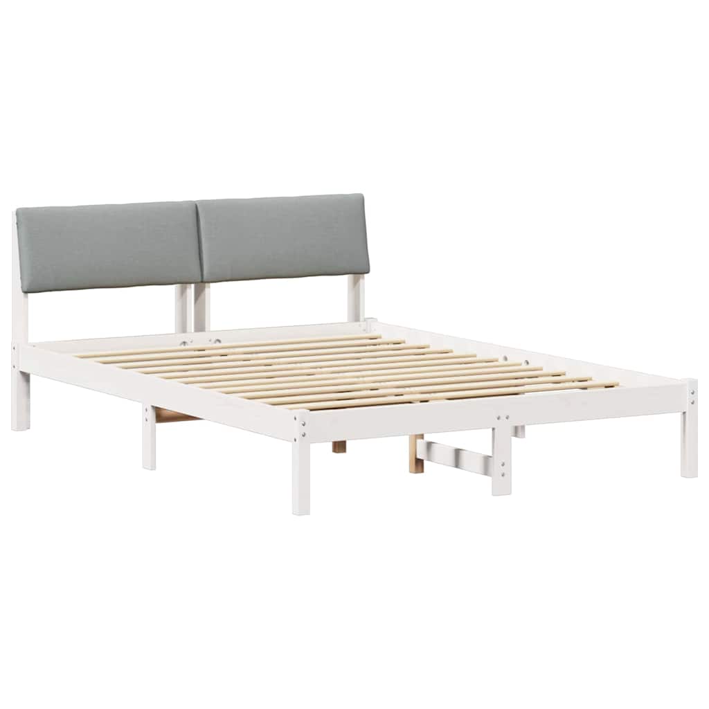 vidaXL Rama łóżka Biały i jasnoszary 135 x 190 cm Lite drewno sosnowe