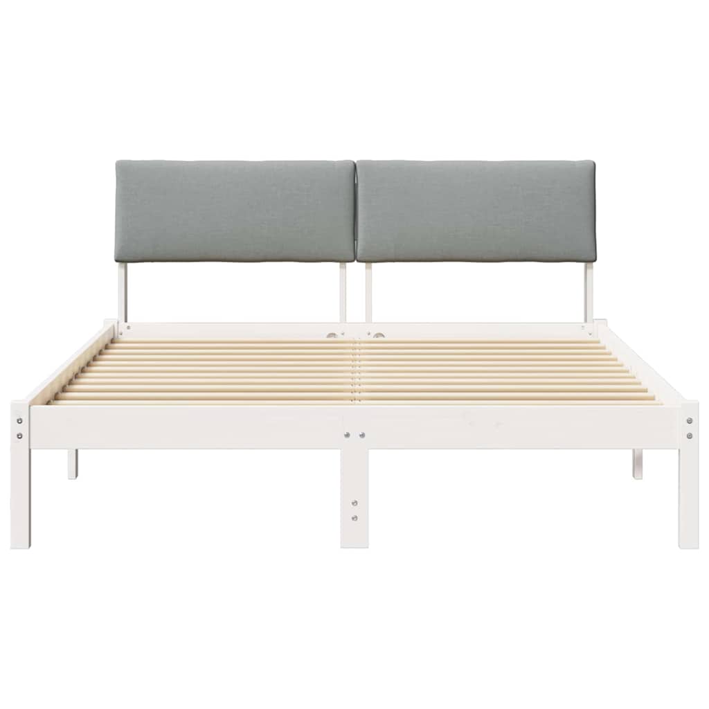 vidaXL Rama łóżka Biały i jasnoszary 135 x 190 cm Lite drewno sosnowe